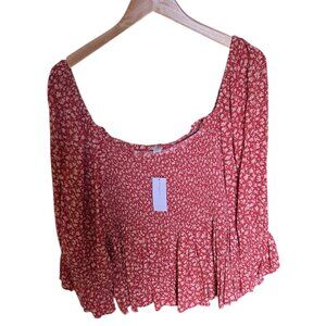 American Eagle Outfitters- Red and Orange Floral Babydoll Top